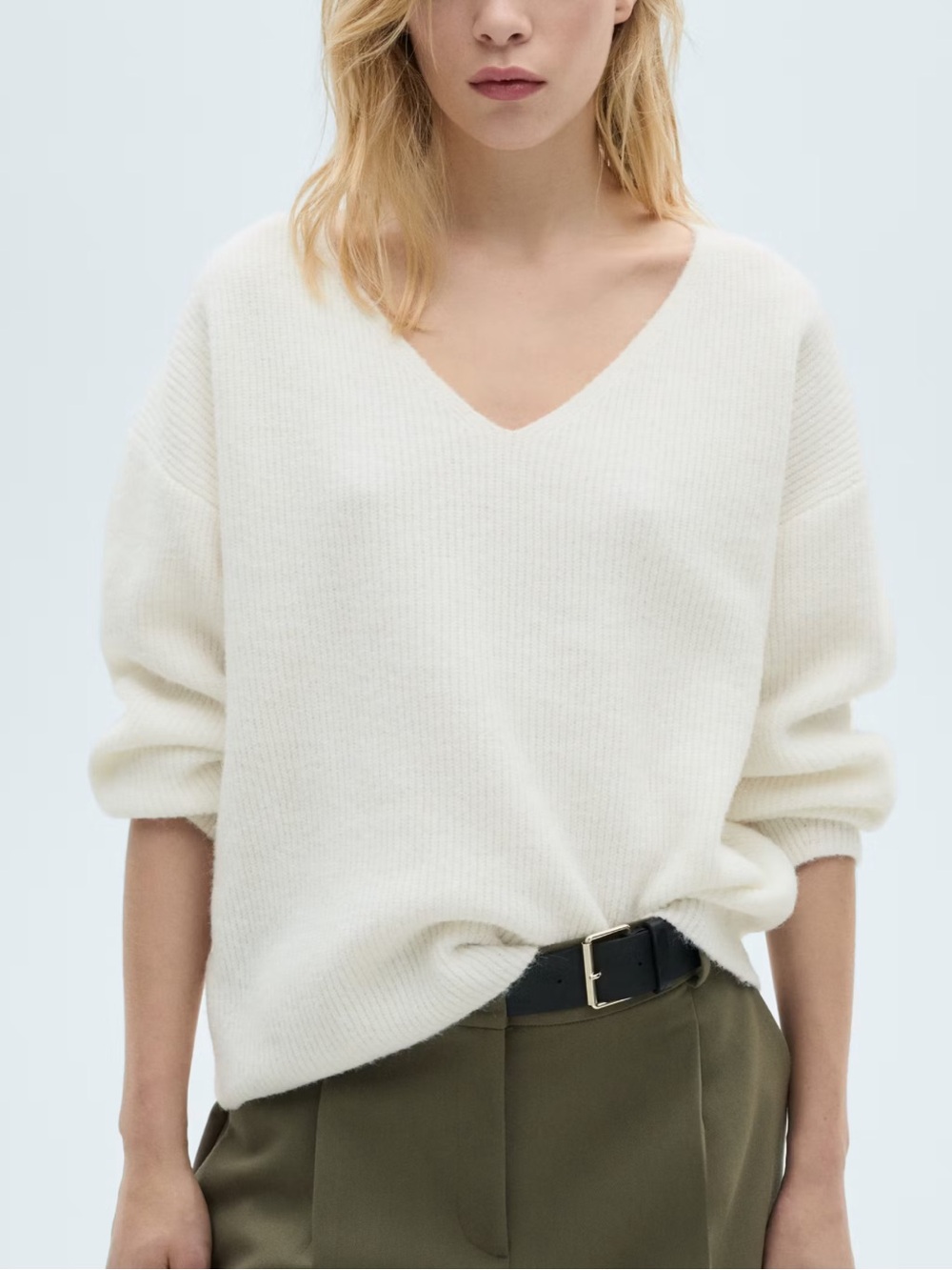 NWT MANGO V-NECK KNIT SWEATER ECRU